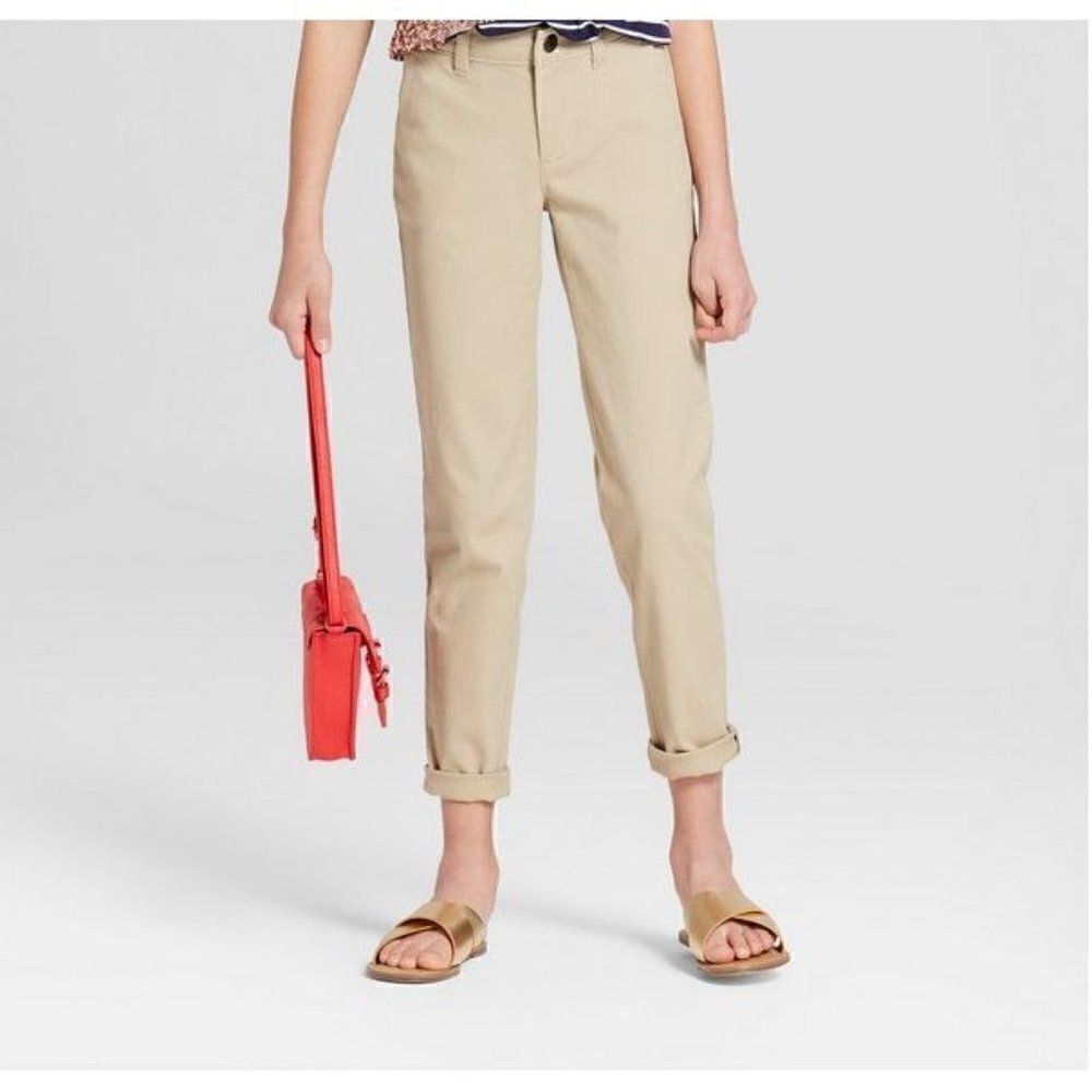 Cat & Jack Girls Skinny Adjustable Waist Twill Pants Khaki Multiple Sizes NEW